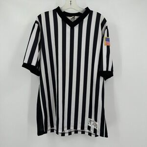 Honig Mens Vintage Referee Shirt Size XL Black White Striped Uniform USA Patch